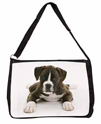Boxer Dog Large Black Laptop Shoulder Bag School/College