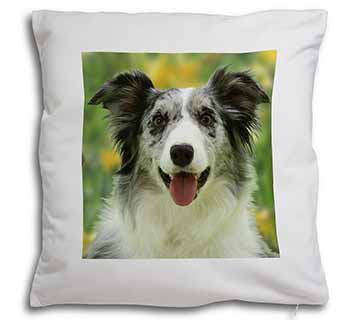 Blue Merle Border Collie Soft White Velvet Feel Scatter Cushion