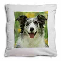 Blue Merle Border Collie Soft White Velvet Feel Scatter Cushion