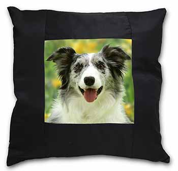 Blue Merle Border Collie Black Satin Feel Scatter Cushion