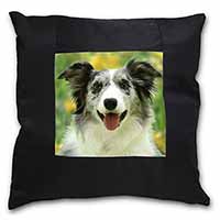 Blue Merle Border Collie Black Satin Feel Scatter Cushion