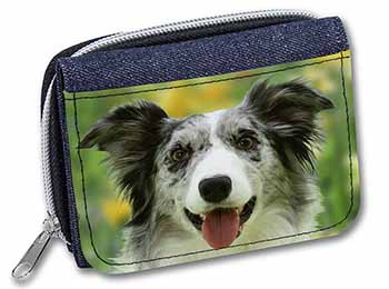 Blue Merle Border Collie Unisex Denim Purse Wallet