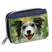 Blue Merle Border Collie Unisex Denim Purse Wallet