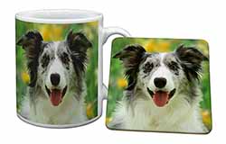 Blue Merle Border Collie Mug and Coaster Set