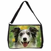 Blue Merle Border Collie Large Black Laptop Shoulder Bag School/College