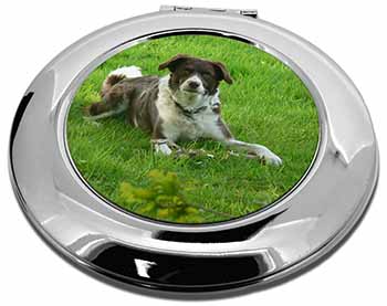 Liver and white Border Collie Dog Make-Up Round Compact Mirror