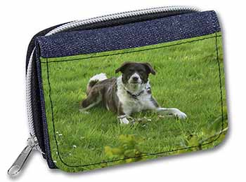 Liver and white Border Collie Dog Unisex Denim Purse Wallet