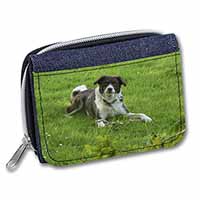 Liver and white Border Collie Dog Unisex Denim Purse Wallet