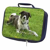 Liver and white Border Collie Dog Navy Insulated School Lunch Box/Picnic Bag