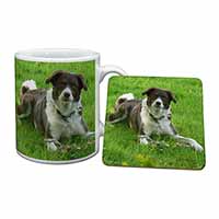 Liver and white Border Collie Dog Mug and Coaster Set