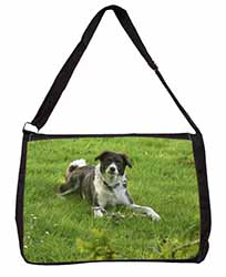 Liver and white Border Collie Dog Large Black Laptop Shoulder Bag School/College