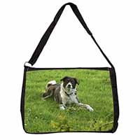 Liver and white Border Collie Dog Large Black Laptop Shoulder Bag School/College