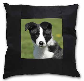 Border Collie Puppy Black Satin Feel Scatter Cushion