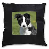 Border Collie Puppy Black Satin Feel Scatter Cushion
