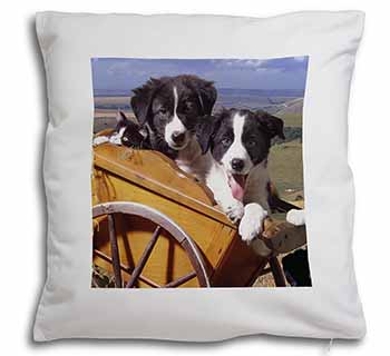 Border Collie Puppies Soft White Velvet Feel Scatter Cushion