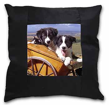 Border Collie Puppies Black Satin Feel Scatter Cushion