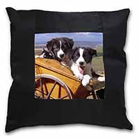 Border Collie Puppies Black Satin Feel Scatter Cushion