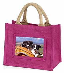Border Collie Puppies Little Girls Small Pink Jute Shopping Bag