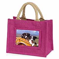 Border Collie Puppies Little Girls Small Pink Jute Shopping Bag