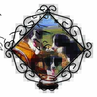 Border Collie Puppies Wrought Iron Wall Art Candle Holder