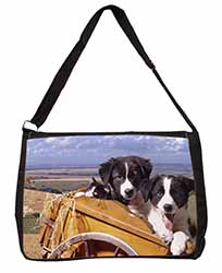 Border Collie Puppies Large Black Laptop Shoulder Bag School/College