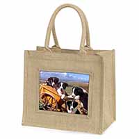 Border Collie Natural/Beige Jute Large Shopping Bag