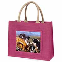 Border Collie Large Pink Jute Shopping Bag