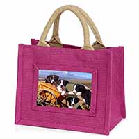 Border Collie Little Girls Small Pink Jute Shopping Bag