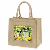 Border Collie Dog and Lamb Natural/Beige Jute Large Shopping Bag