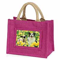 Border Collie Dog and Lamb Little Girls Small Pink Jute Shopping Bag