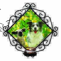 Border Collie Dog and Lamb Wrought Iron Wall Art Candle Holder
