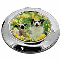 Border Collie Dog and Lamb Make-Up Round Compact Mirror