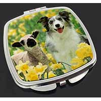 Border Collie Dog and Lamb Make-Up Compact Mirror