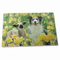 Large Glass Cutting Chopping Board Border Collie Dog and Lamb