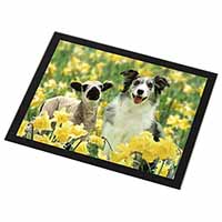 Border Collie Dog and Lamb Black Rim High Quality Glass Placemat
