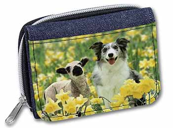 Border Collie Dog and Lamb Unisex Denim Purse Wallet