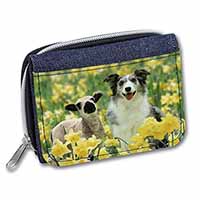 Border Collie Dog and Lamb Unisex Denim Purse Wallet