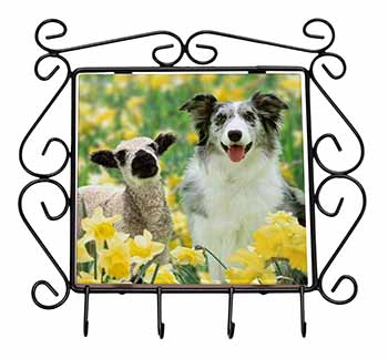 Border Collie Dog and Lamb Wrought Iron Key Holder Hooks