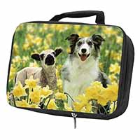 Border Collie Dog and Lamb Black Insulated School Lunch Box/Picnic Bag