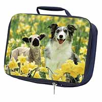 Border Collie Dog and Lamb Navy Insulated School Lunch Box/Picnic Bag