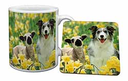 Border Collie Dog and Lamb Mug and Coaster Set