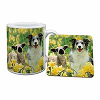 Border Collie Dog and Lamb Mug and Coaster Set