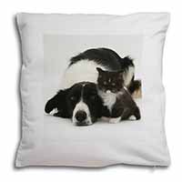 Border Collie and Kitten Soft White Velvet Feel Scatter Cushion