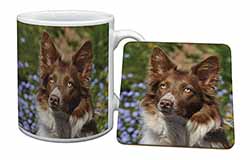 Red Border Collie Dog Mug and Coaster Set