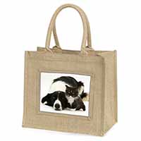 Border Collie and Kitten Natural/Beige Jute Large Shopping Bag