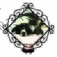 Border Collie and Kitten Wrought Iron Wall Art Candle Holder