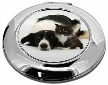 Border Collie and Kitten Make-Up Round Compact Mirror