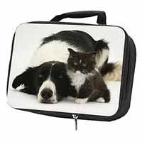 Border Collie and Kitten Black Insulated School Lunch Box/Picnic Bag