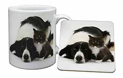 Border Collie and Kitten Mug and Coaster Set