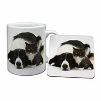 Border Collie and Kitten Mug and Coaster Set